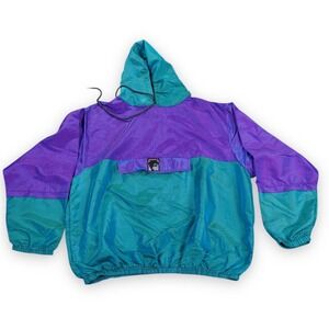 Vtg Wise Guy Jacket 1 Size Large 90s Windbreaker Neon Iridescent Retro USA Hood